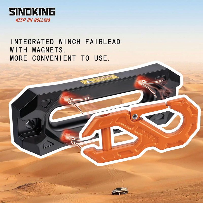 SINOKING Winch Fairlead with Tow Hook, Aluminum Hawse Fairlead with Grade 80 Forged Steel Winch Hook, 45000lb Break Strength Winch Fairlead Hook Set for Off-Road Vehicle Recovery, Black and Orange - Image 4